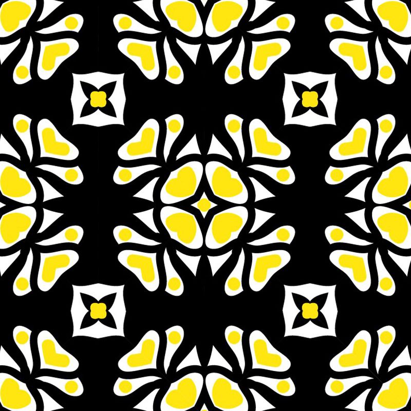 Abstract Petals Mural Wallpaper Bohemian Smooth Wall Decor in Yellow-White on Black
