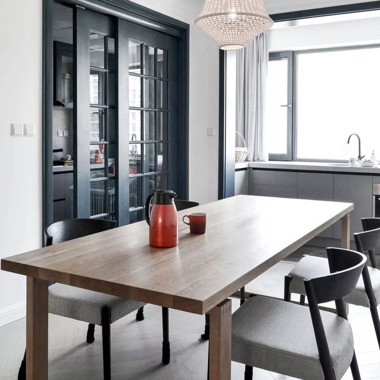 Mesa de comedor de madera rectangular mesa moderna de pino en marrón con pedestal doble
