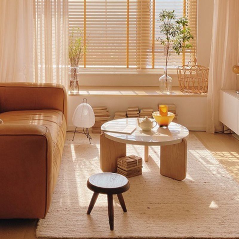 Stone and Solid Wood Coffee or End Table Contemporary Coffee Table in Beige