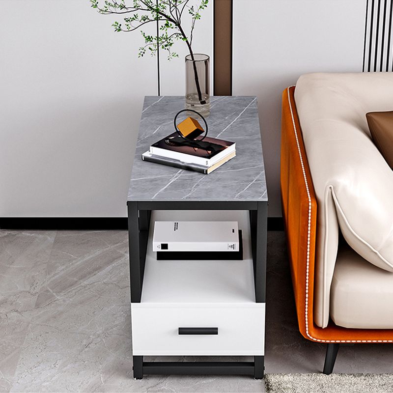 Stone 21.65-inch Rectangular Side Table 1-shelf 1-Drawer Withe/Grey End Table
