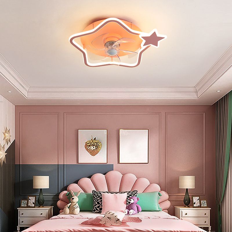 5-Blade Children LED Ceiling Fan Metallic Pink Fan with Light for Home