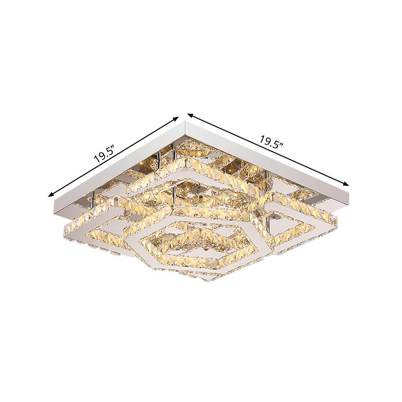 Salle du coucher à la base de la chambre à coucher semi-lampe à plafond chromée simple avec hexagone et ombre en cristal carré en lumière chaude / blanche