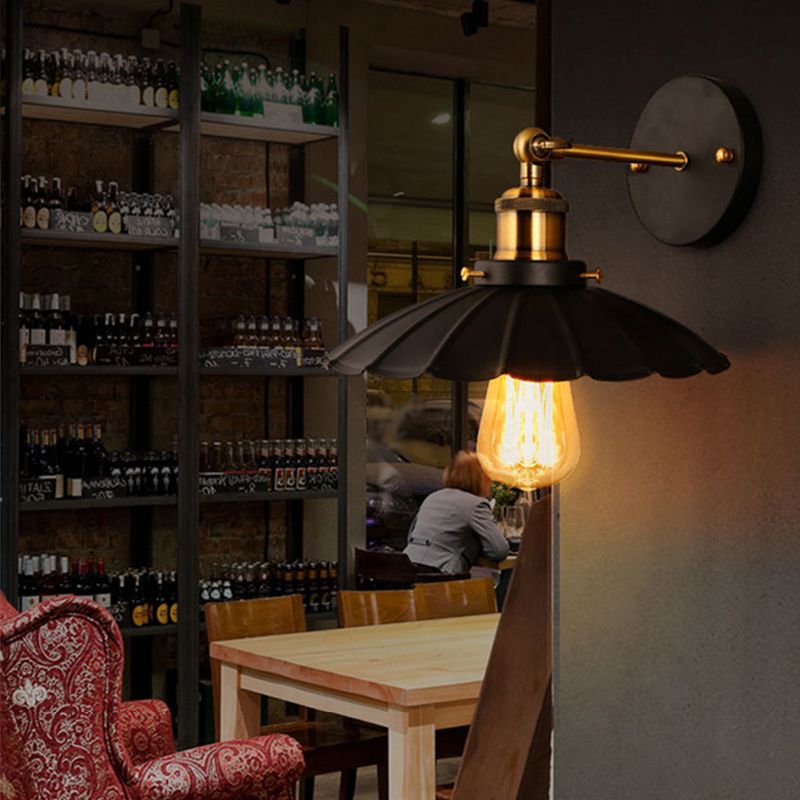 Metal Geometric Shape Wall Lights Industrial 1-Light Wall Light Sconce in Black