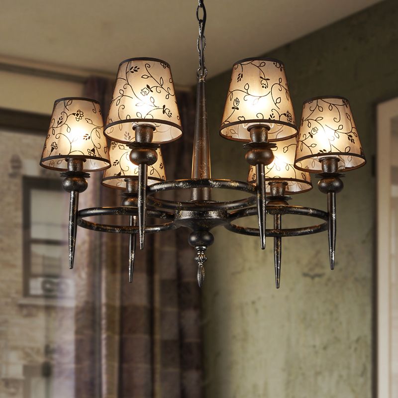 Lampada tradizionale cono a sospensione 6 lampadina in tessuto lampada lampada in nero per ristorante