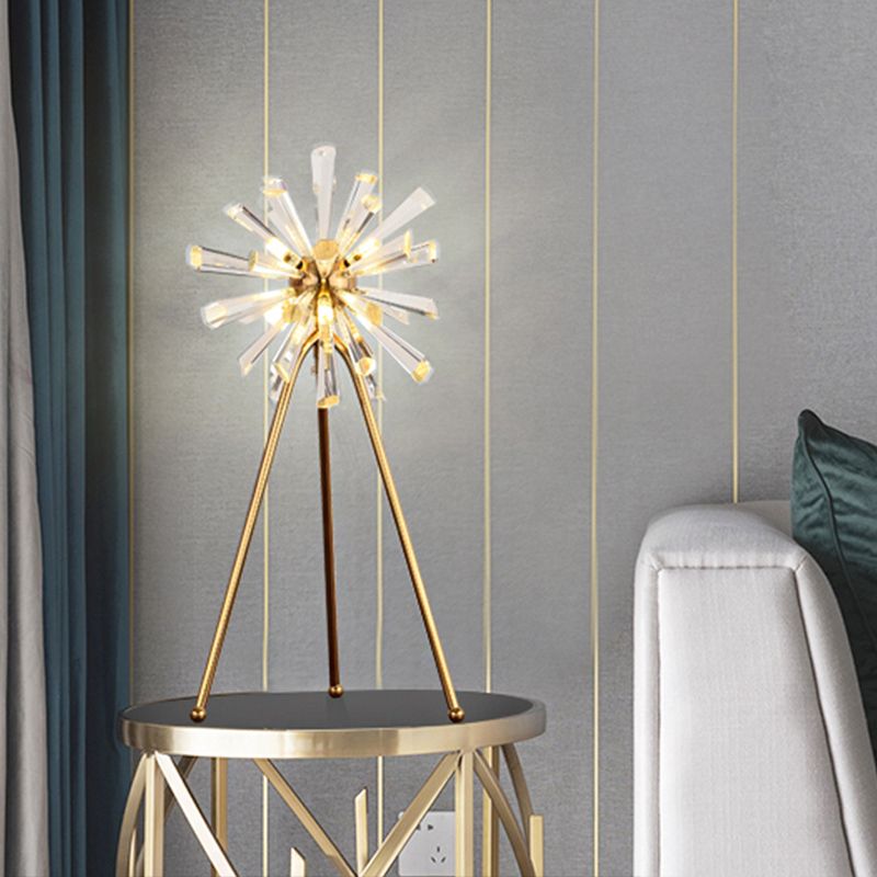 Burst -Studienraum Schreibtisch Lichtkristall Prismen 1 Glühbirne zeitgenössische Nachttischlampe in Gold