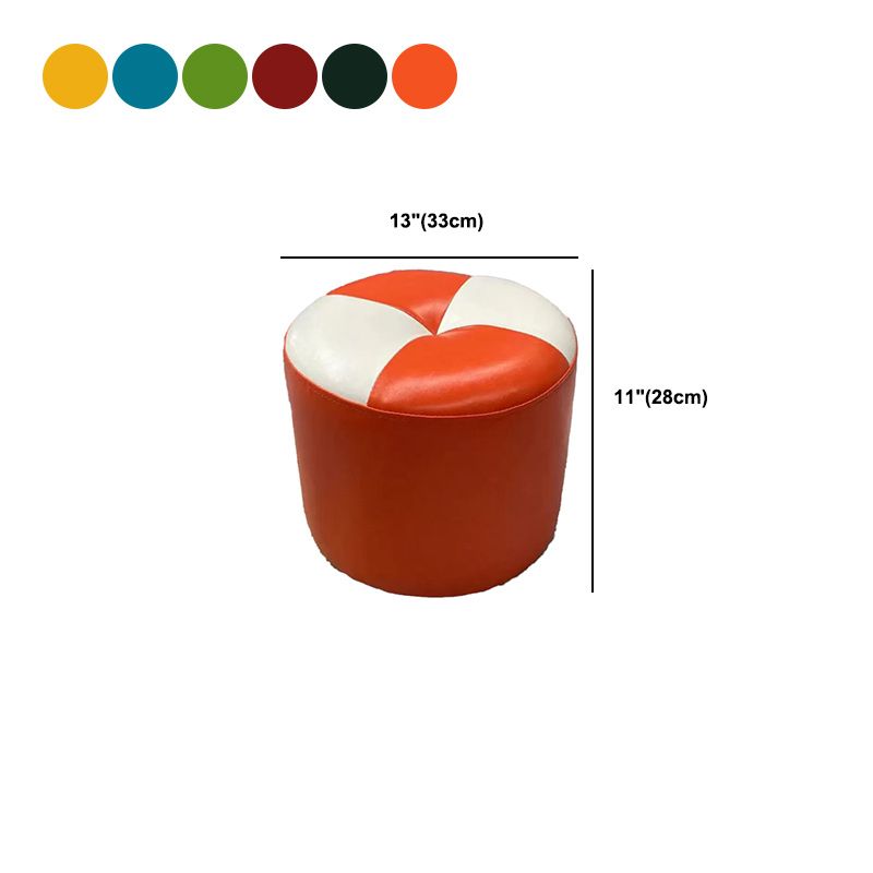 Color Block Pouf Cylinder Shape Faux Leather Contemporary Stain Resistant Pouf