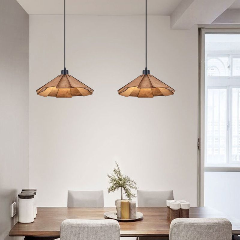Modern Style Cone Shape Hanging Light Wood 1 Light Hanging Lamp for Bedroom