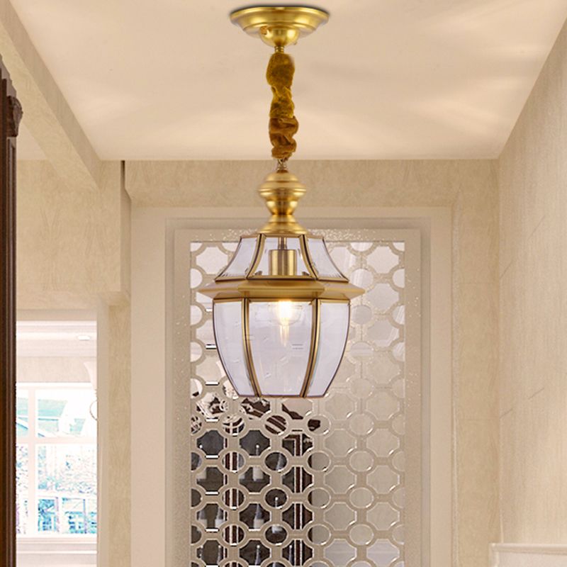 1 Bulb Earthen Jar Pendant Light Fixture Vintage Gold Clear Glass Hanging Ceiling Lamp, 6"/8.5" Wide