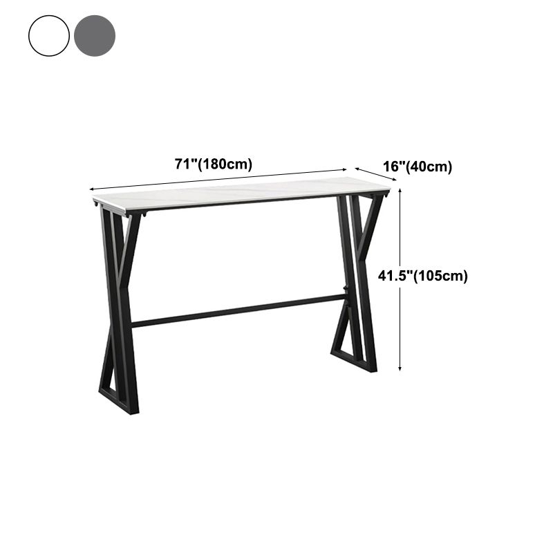 White Modern Style Rectangle Bar Table in Faux Marble and Metal Table Kitchen Bar Table