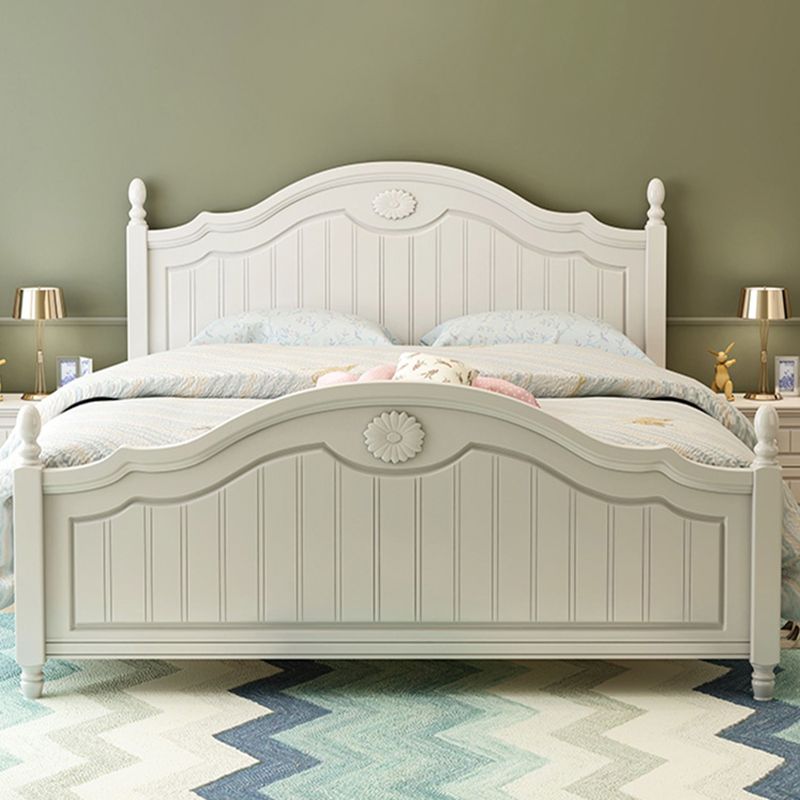 French Country Panel Bed Wood White Bed Frame with Arched Headboard
