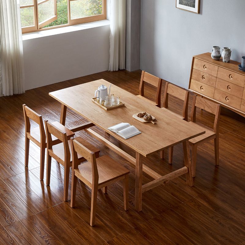 Modern Pine Wood Indoor Table for Restaurant Rectangle Dining Table with Trestle Base