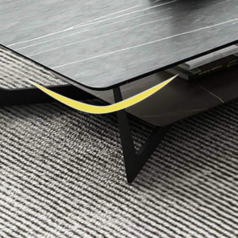 Rectangle Stone Top Cocktail Table with Cross Leg and Storage Shelf