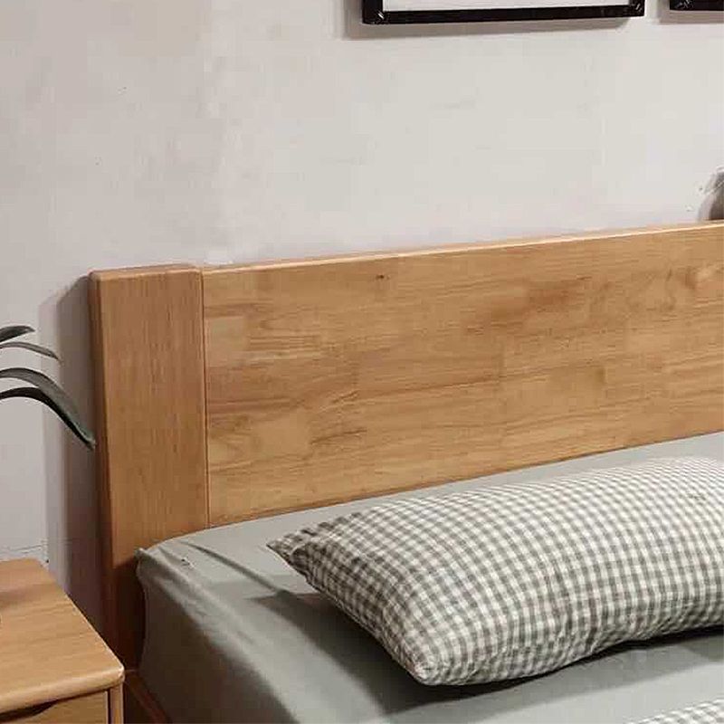 Modern Solid Color Panel Bed Rubberwood Standard Bed with Headboard