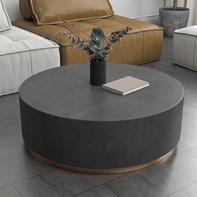 Drum Base Design Black/grey Marble Top Metal Base Round Coffee Table