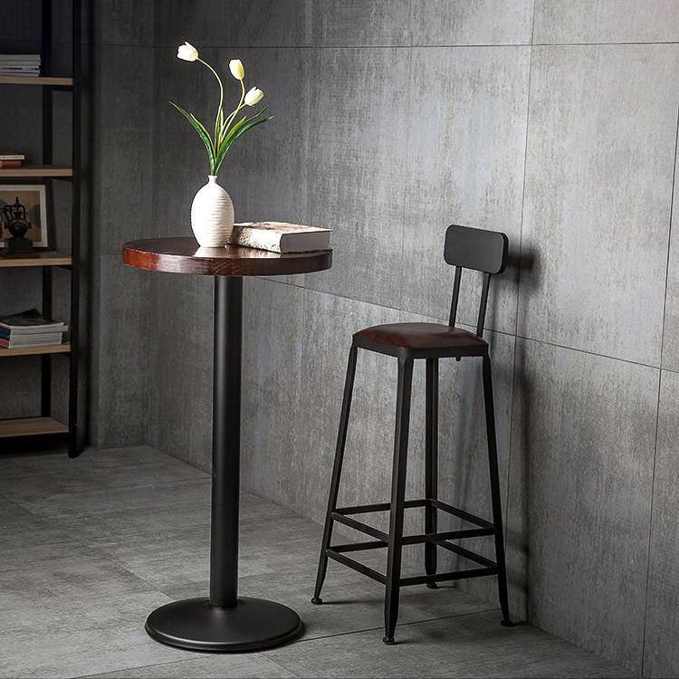 Industrial Armless Counter Stool Iron Cafe Bar Stool with Leather Cushion and Pedal