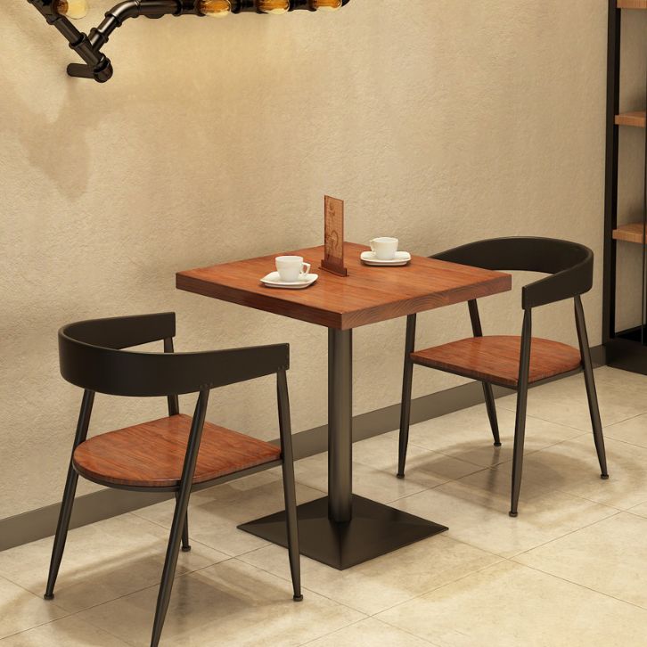 Solid Wood Industrial Dining Table Brown Square Table with Metal Base for Dinning Room