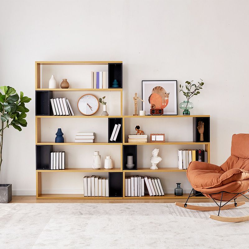 Modern geometry Bookshelf Multi Shelfs Open Back Bookcase in Natural