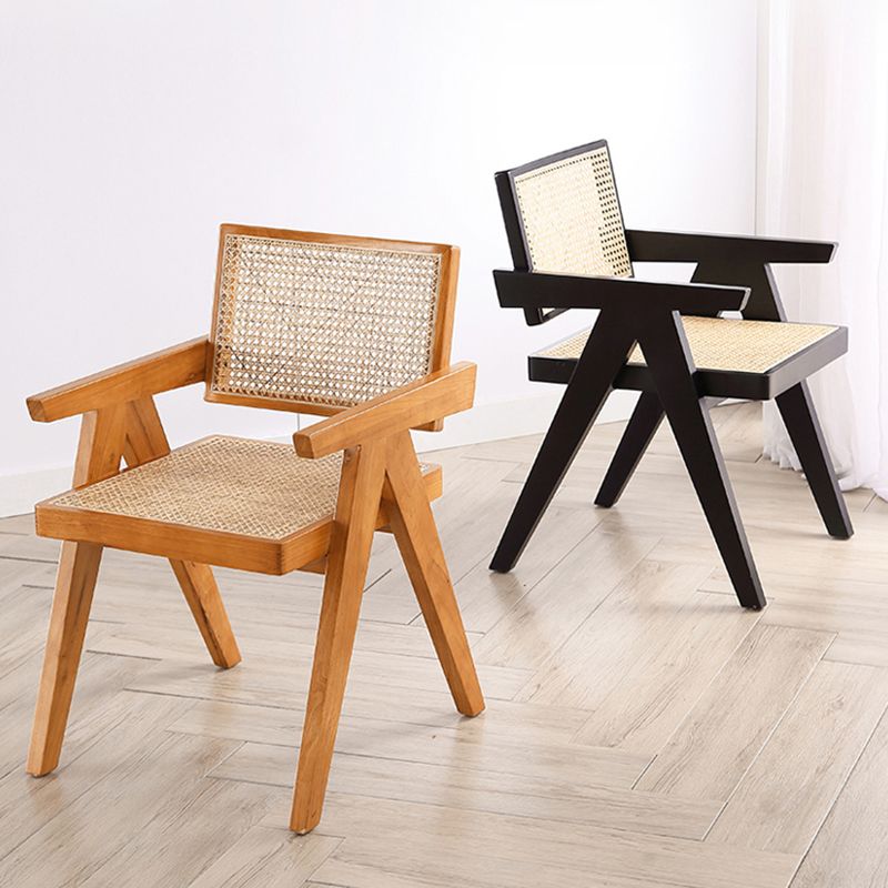 Chaise de salle à manger en bois traditionnelle, chaise de salle à manger à dossier en canne pour café avec accoudoirs