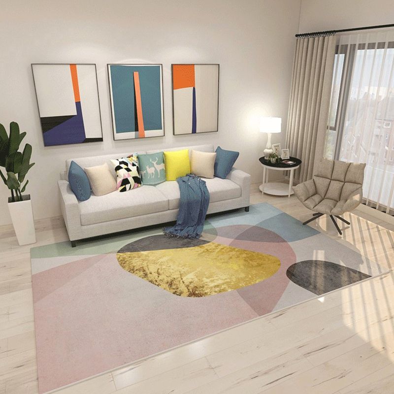Multicolored Abstract Indoor Rug Contemporary Polyester Rug Non-Slip Backing Carpet for Bedroom