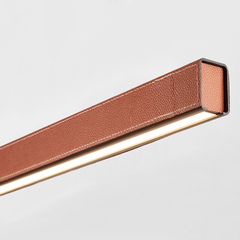 Modern Hanging Light Linear Leather LED Island Light Fixture for Dining Room