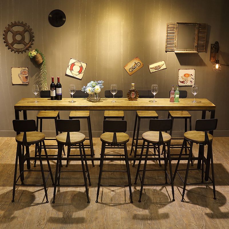 Contemporary Rectangle Bar Dining Table Solid Wood Bar Table in Brown