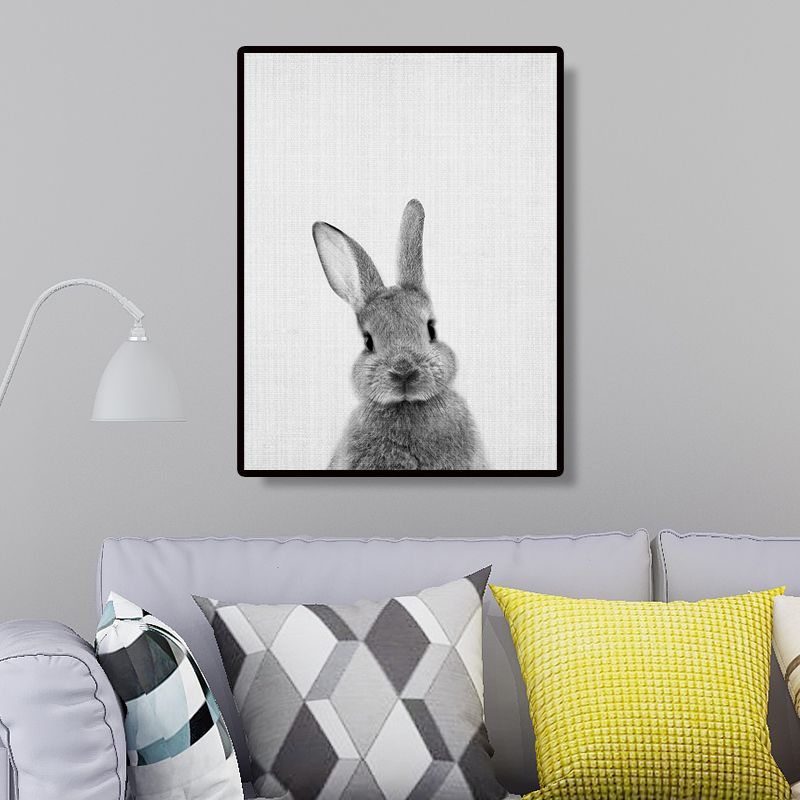 Grey Rabbit Wall Art Decor Animal Modern Style Textured Canvas Print for Kids Bedroom