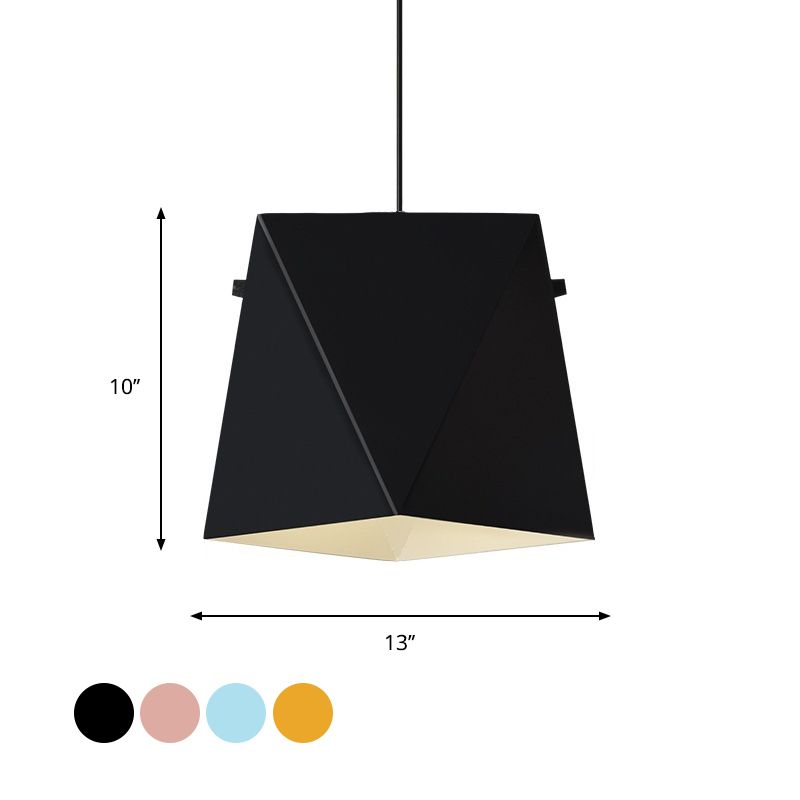 Geometric Shade Down Lighting Pendant Macaron Iron 1 Bulb Dining Room Ceiling Light in Pink/Black/Blue