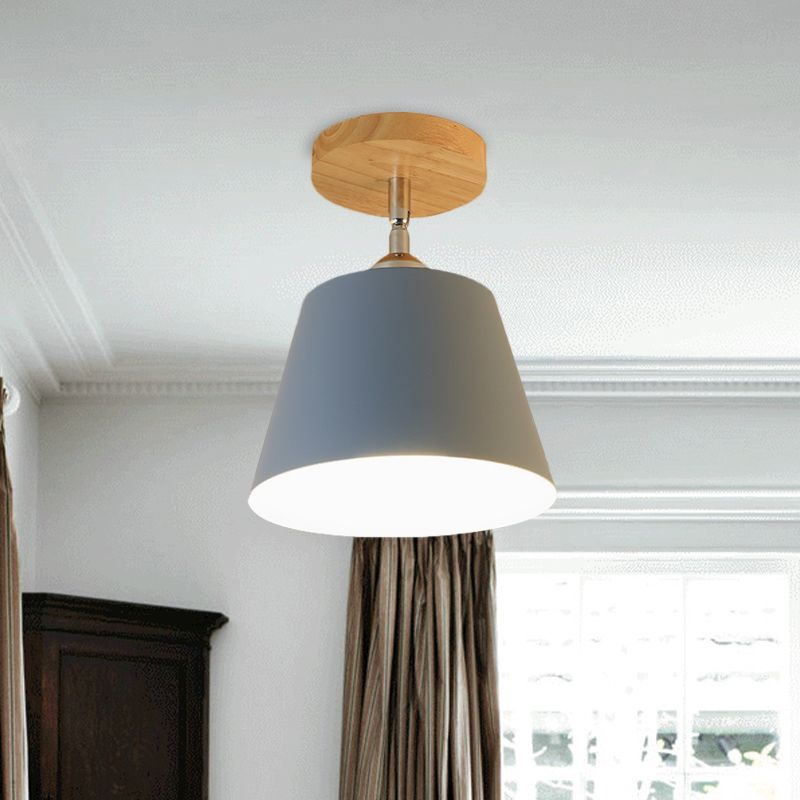 1 Licht Tapered Semi Flush Hanglamp Modernisme Grijs/Roze Metaal en Houten Verstelbare Plafondlamp