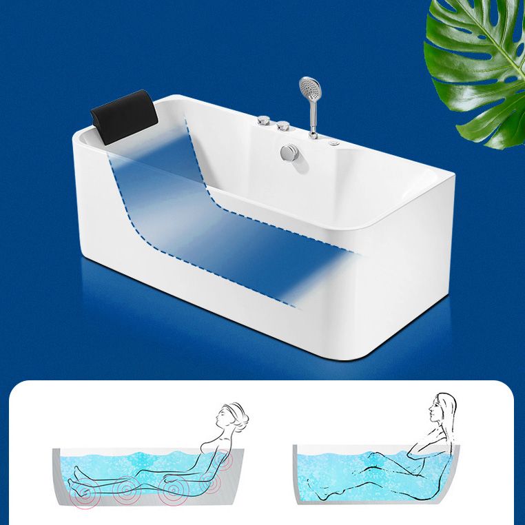 Soaking Acrylic Bathtub Freestanding White Rectangular Back to Wall Bath