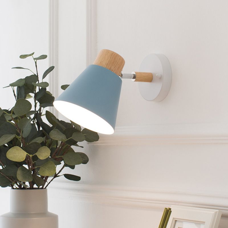 Modernism Metal Shaded Wall Light Polish Finish Wood Lighting for Room