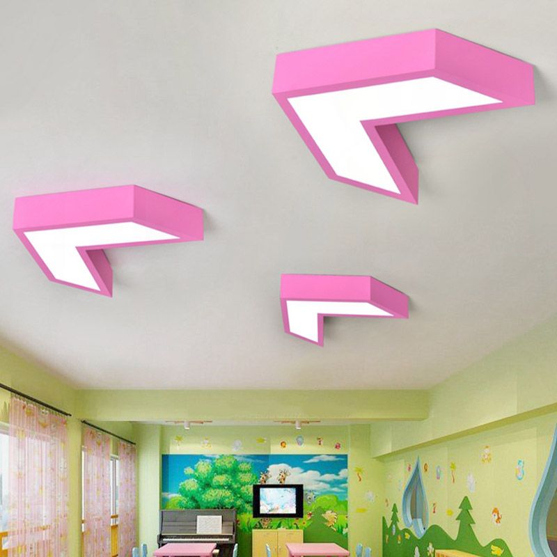 Arrow Kindergarten Flush Mount Lighting Fixture Acrylic Led Kids Ceiling Lamp in Pink