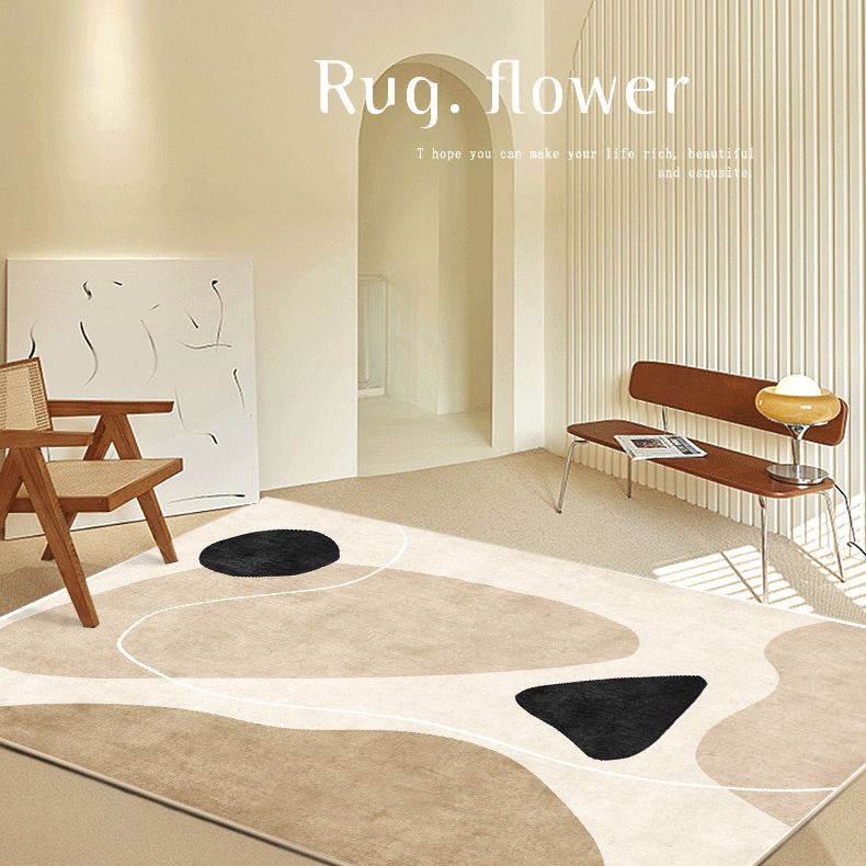 Apricot Tone Simple Area Rug Polyester Color Block Print Rug Non-Slip Backing Carpet for Living Room