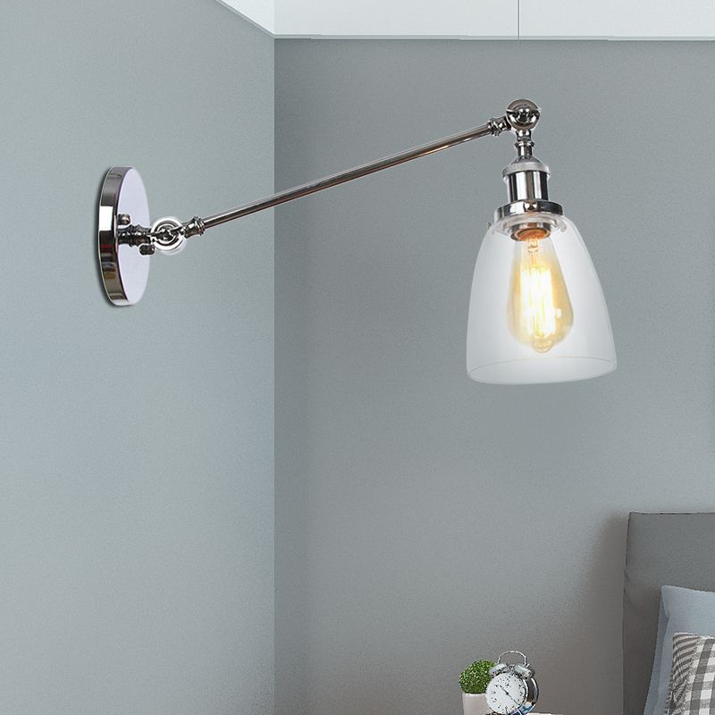 Black/Bronze/Brass 1 Light Wall Light Fixture Industrial Style Clear Glass Tapered Sconce with Arm, 8"/12" L