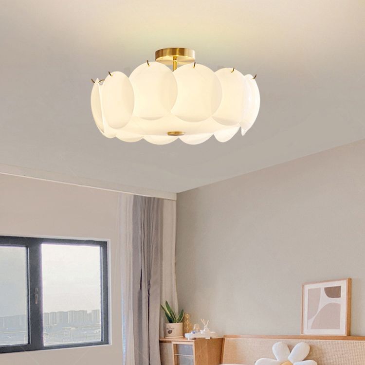 Glass Circular Semi Flush Simple Semi Mount Lighting in White