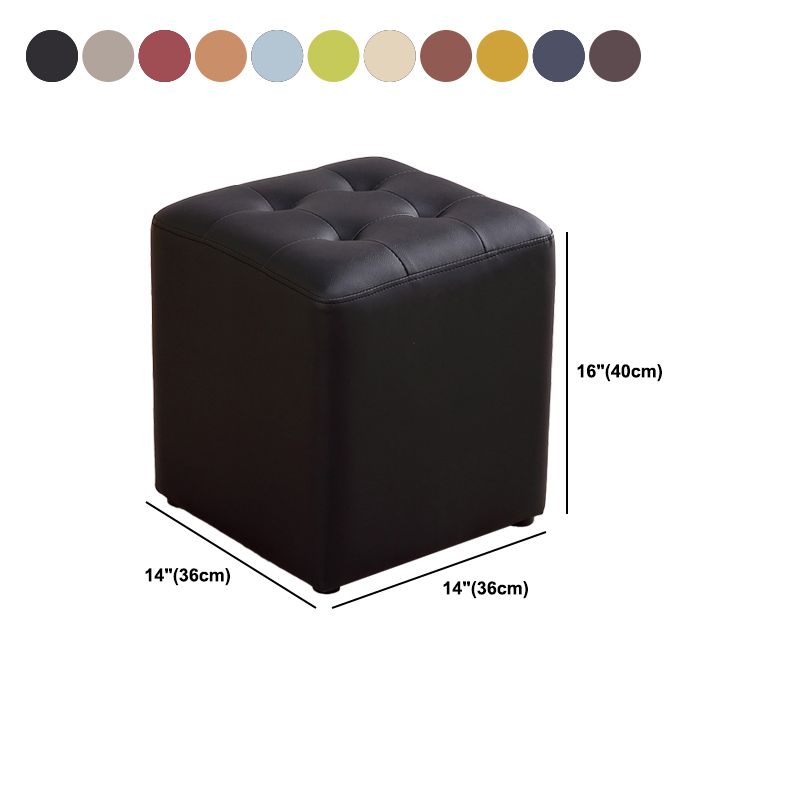 Modern Ottoman Cube Tufted Solid Color Leather Ottoman in Living Room
