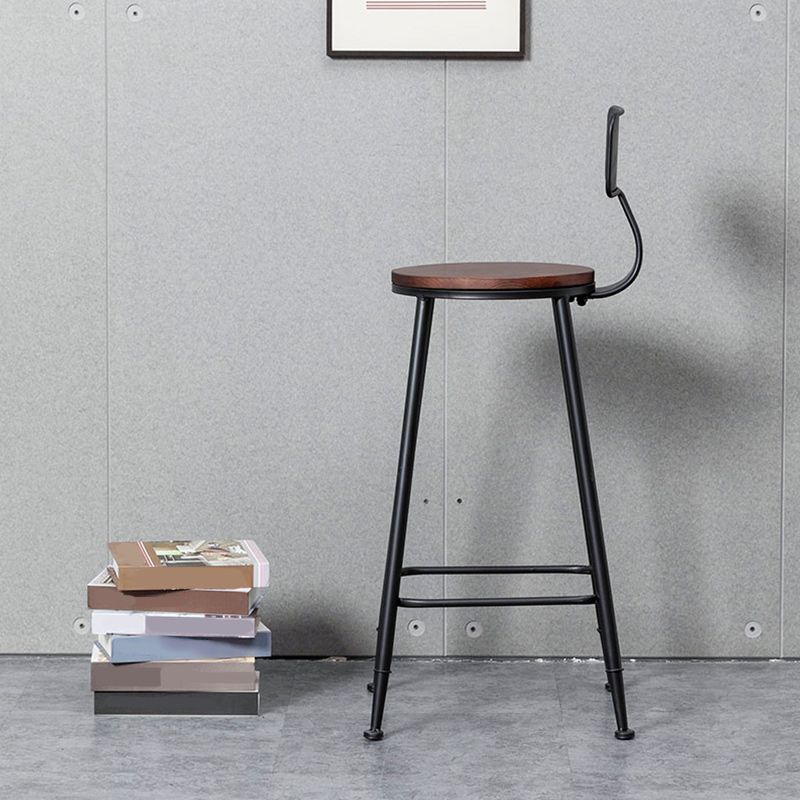 Indoor Industrial Wood Top Barstool Metal 4 Legs Bar Stool with Pedal