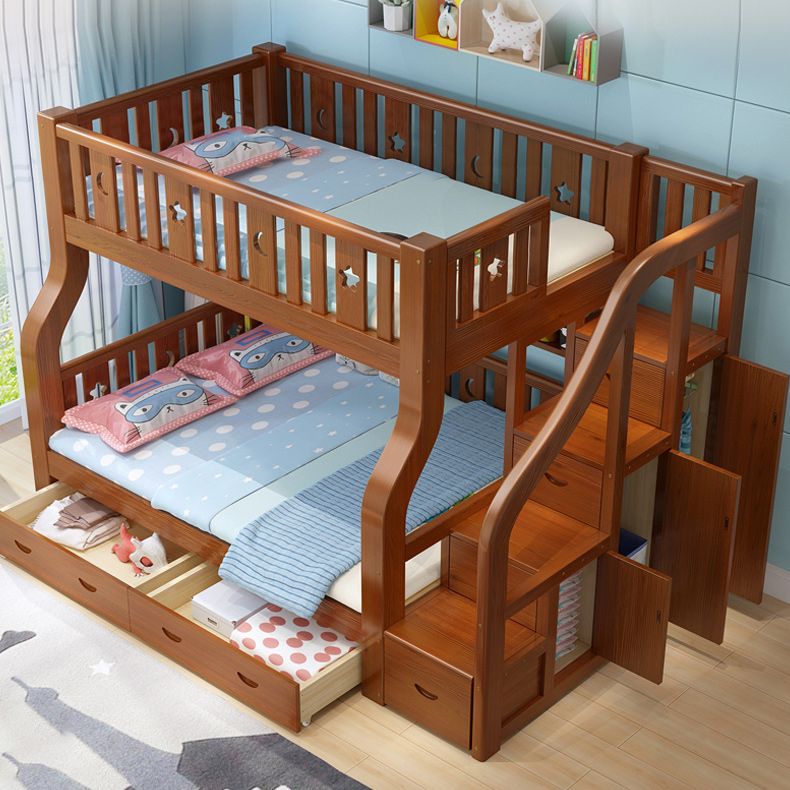 Solid Wood Standard Bunk Bed Gender Neutral Kids Bed with Drawers and Mattress