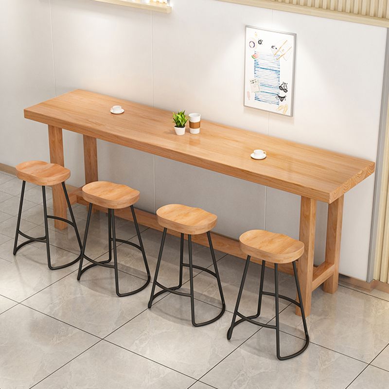 Modern Bar Dining Table Indoor Rectangle Wood Bar Table Trestle Base in Light Brown