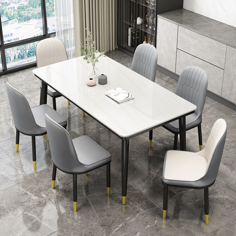 Glam Style Rectangle Dining Table Stone Top Dining Room Table