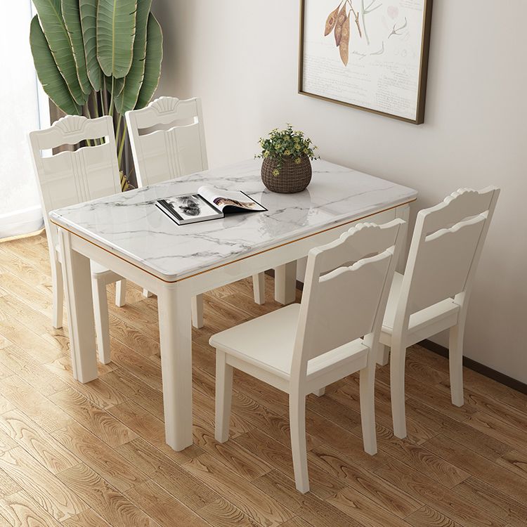 Contemporary Rectangle Shape Standard Dining Set Marble Top White Dining Set for Kitchen