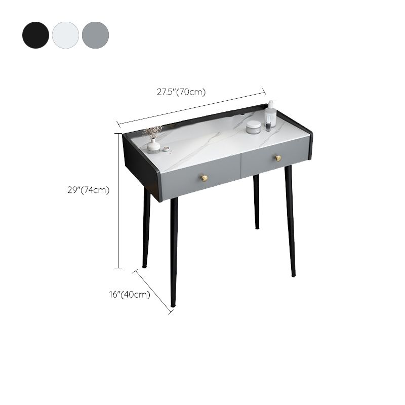 Contemporary Stone Vanity, Storage Drawer With Stool, Black/White