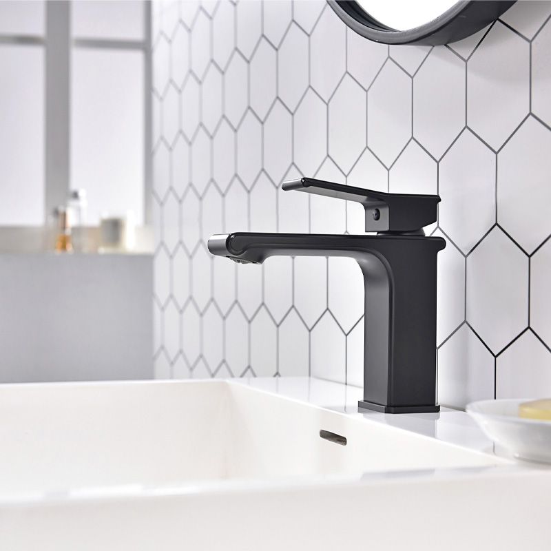 Modern Lever Handles Sink Faucet Chrome Square Bathroom Sink Faucet