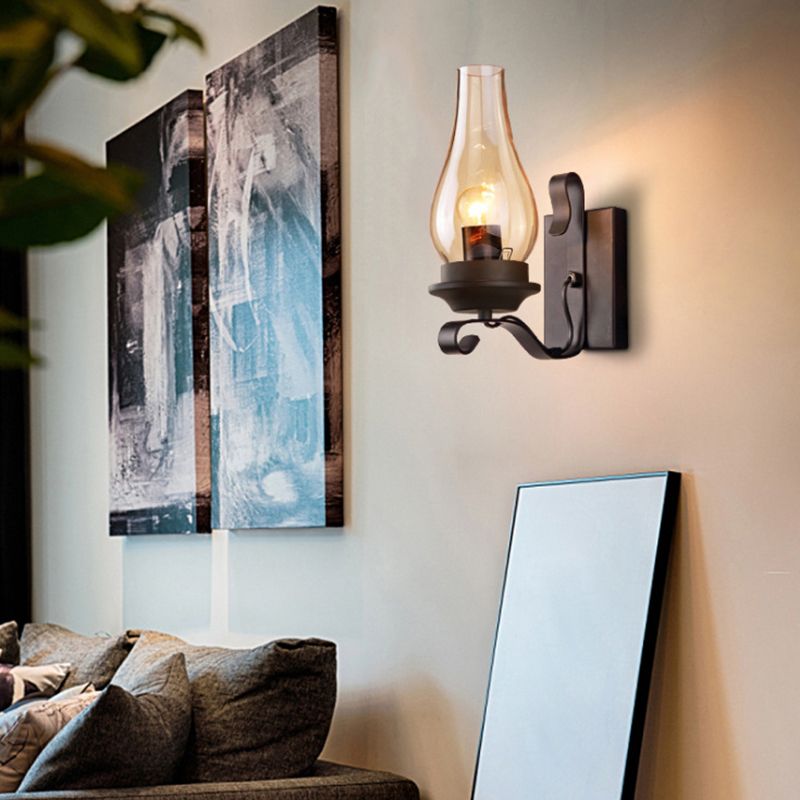 Regular Shape Wall Light Industrial Style Glass 1 Light Wall Lamp in Black