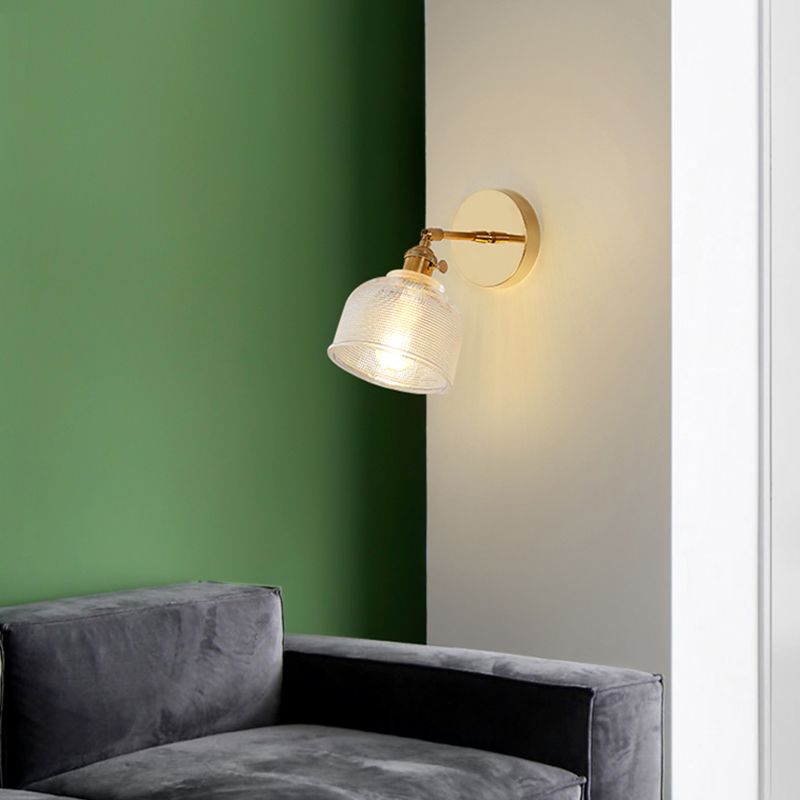 Nordic Brass Wall Light Geometric 1 Light Wall Sconce with Glass for Living Room