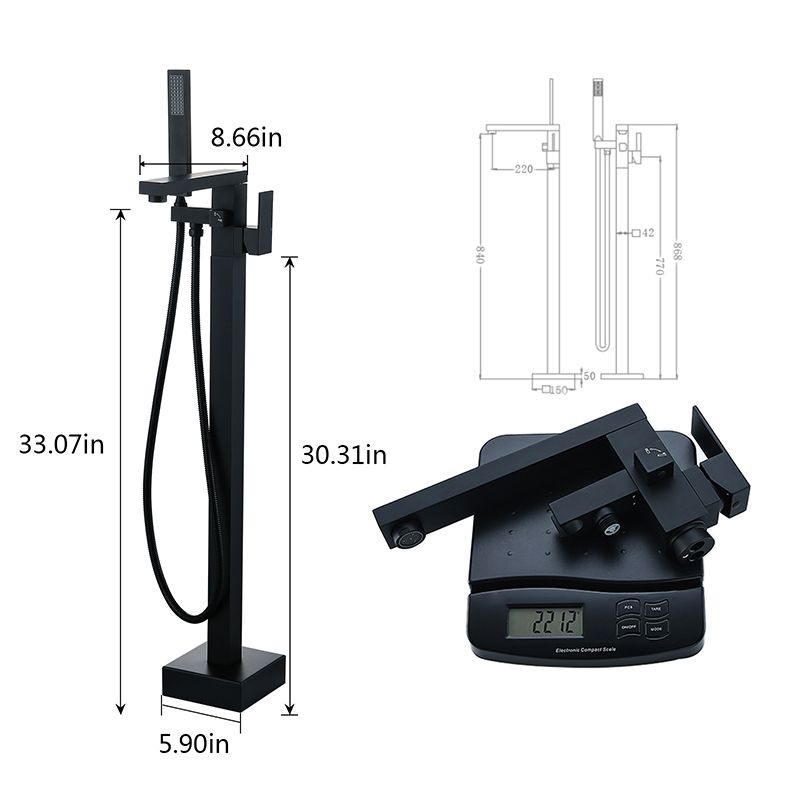 Floor Mounted Metal Freestanding Tub Filler Swivel Freestanding Faucet with Hose