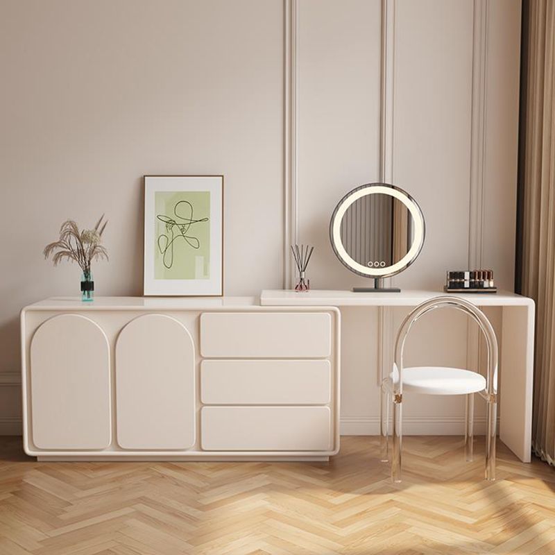 3 Drawers Lighted Mirror Wood White Vanity Dressing Table for Bedroom