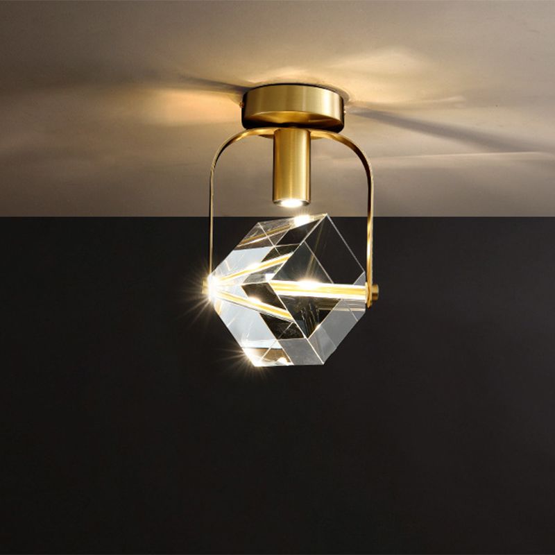 LED-plafondinbouw moderne rechthoekige ringkristalkubus semi-inbouwlamp in messing