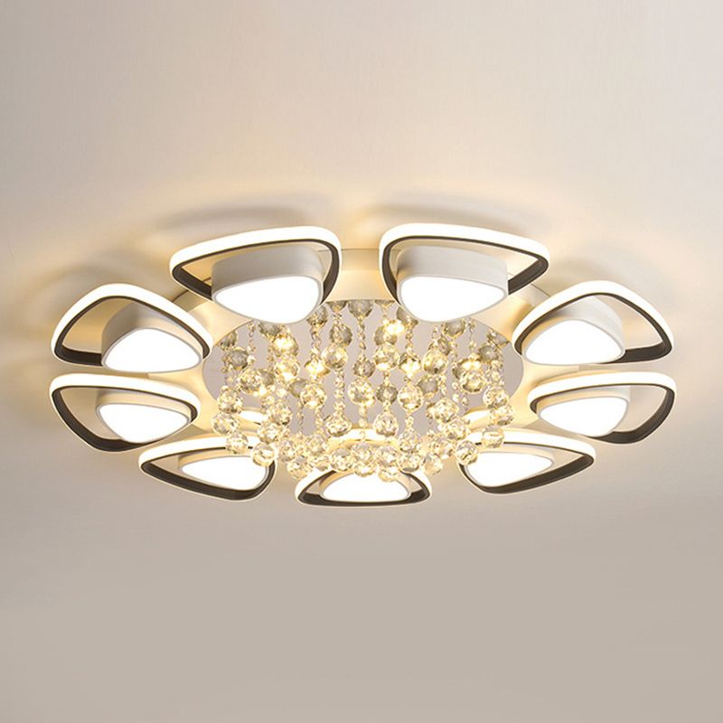 Black and White Triangular Flush Mount Modern Acrylic LED Ceiling Light with Crystal Drops