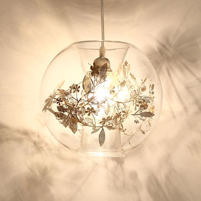 Living Room Orb Shade Pendant Light Transparent Glass One Head Contemporary Suspension Light