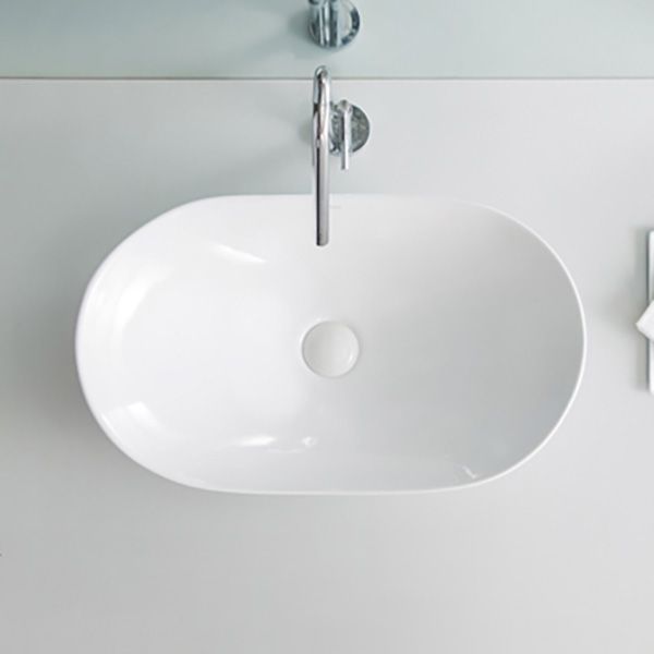 Contemporary Bathroom Sink Pop-Up Drain Porcelain Oval-Shape Vessel Lavatory Sink
